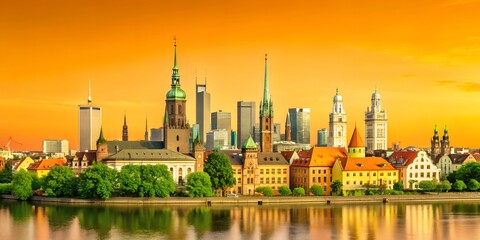 Obraz premium city, landscape, view, travel, sky, building, mountain, panorama, skyline, night, village, urban, cloud