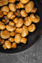 Champignon mushroom canned product tasty food dish fresh delicious gourmet food background on the table 
