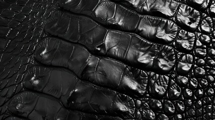 Obraz premium Black crocodile leather texture background, close-up