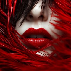 Red Lips and Feathers.