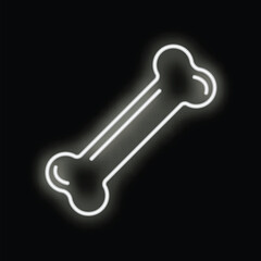 White neon sign in the shape of a dog bone, glowing against a black background