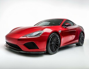 A vibrant unbranded red sports car displayed on a white background, perfect for automotive marketing, promotional materials, and design showcases