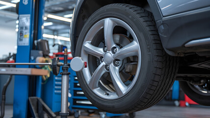 Closeup of Car Wheel Alignment Inspection