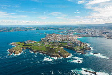 Aerial point of view of A Coruna city. Situated in Galicia province, in Northwest of Spain.  A Coru&ntilde;a is nowadays the richest region of Galicia and its economic engine. Famous travel destination.