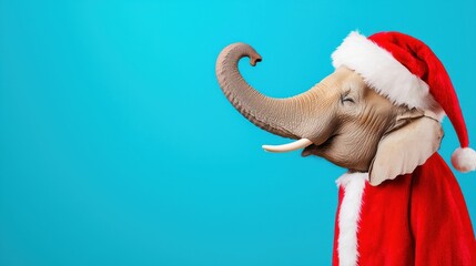 Joyful elephant dressed as santa spreads holiday cheer at christmas event