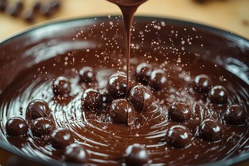 Melted Chocolate Drizzling Over Chocolate Truffles