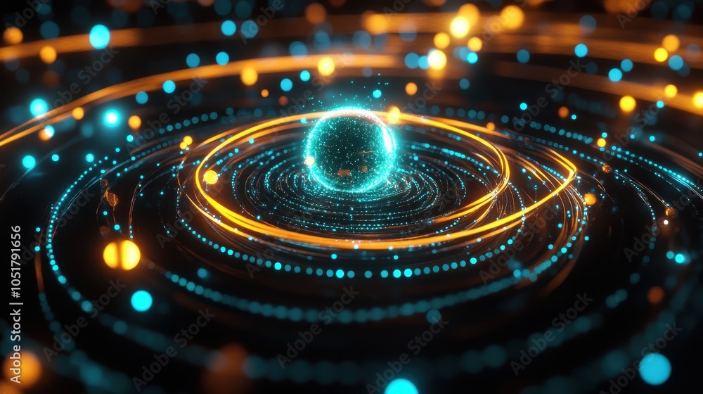 Poster abstract atomic model with multiple layers of light
