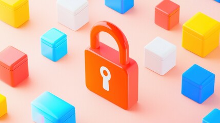 Obraz premium Illustrative scene of data protection efforts with colorful lock and boxes