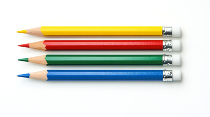 Four Colorful Pencils Aligned on a White Background