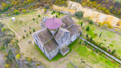 Akhtala Monastery also known as Pghindzavank. Lori province, Armenia. Taken with a drone