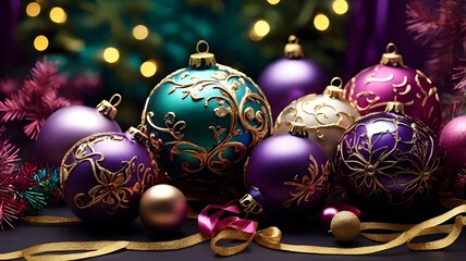 Christmas tree decorations, New Year's ball, holiday decoration, shiny ball, balls on branches, red ball for the holiday, Christmas toys, golden ball, glass ball, New Year's atmosphere, holiday balls,