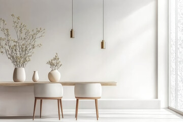 White Minimalist interior design of modern dining room
