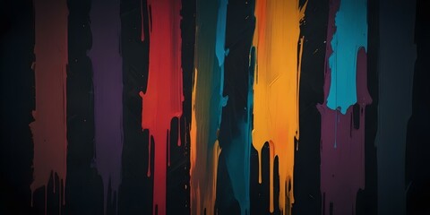 2D abstract wallpaper, dark background, paintbrush strokes, minimalist style, colorful paint strokes, flat design, two-dimensional art, modern abstract, bold colors, brush stroke effect, artistic text