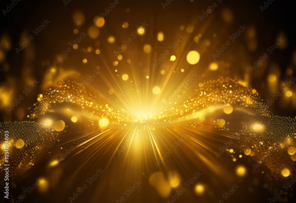 Poster abstract background with a golden glow and scattered bokeh lights.