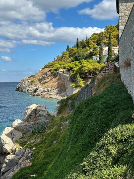 Rocky coastal landscape, Hydra, Saronic Islands, Greece
