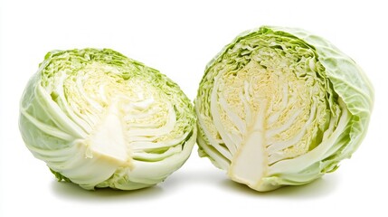 A halved green cabbage isolated on a white background.