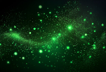 Fototapeta premium A swirling nebula of green and white particles fills the dark background, with brighter points of light scattered throughout.