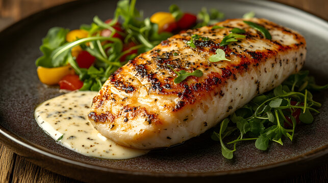 Elegant Sole Fillet with Rich Cream Sauce and Delicate Microgreens - A Fine Dining Delight
