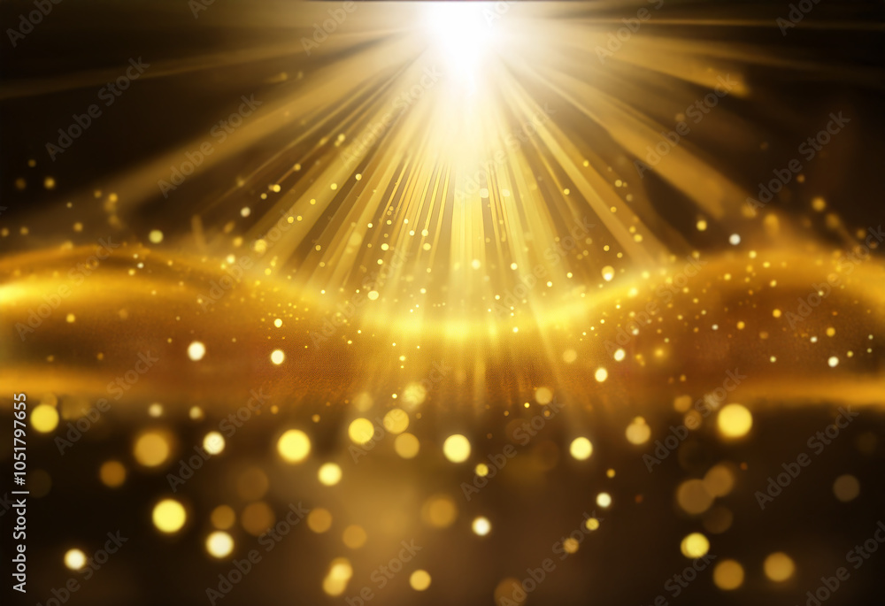 Poster a bright light shines from above, illuminating a shimmering golden surface with a wave of light and 