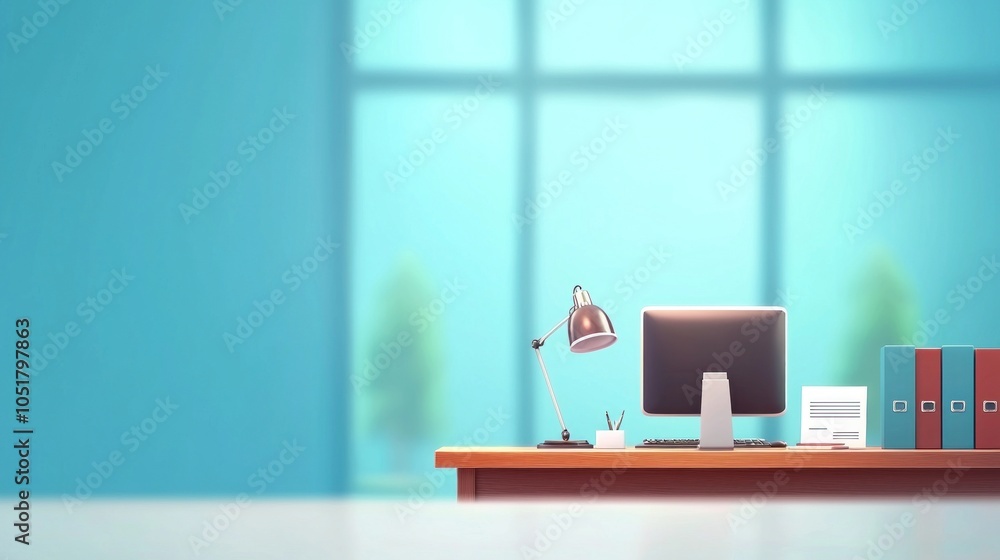 Poster sophisticated home office design with elegant background ideal for productivity and focus in a moder