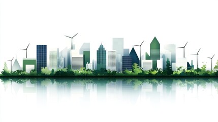 Obraz premium Sustainable urban cityscape with green rooftops and eco-friendly design elements for a contemporary aesthetic