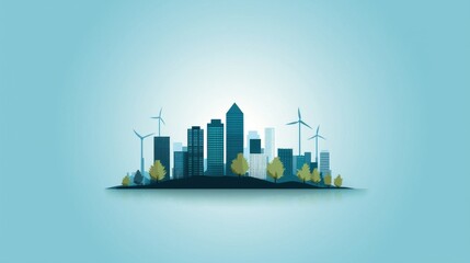 Obraz premium Modern urban cityscape with green roofs and sustainable energy elements in a vibrant background
