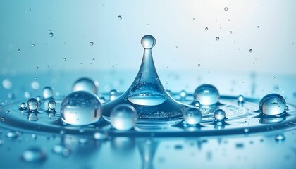 Crystal Clear Water Drop Formation in Vibrant Blue with Multiple Droplets