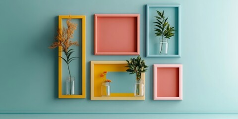 Display of Picture Frames with Colorful Flowers and Greenery