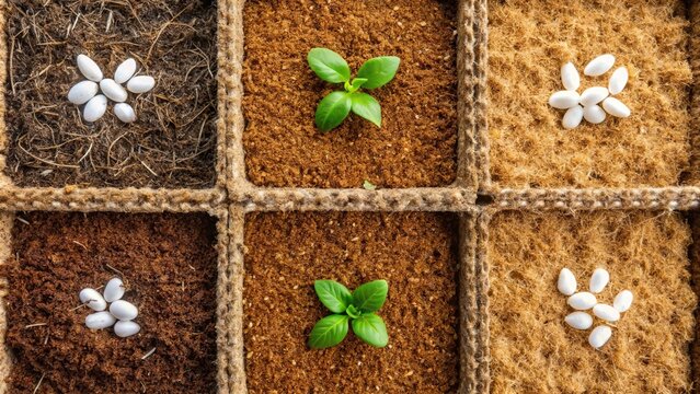 Germination media mixture of coconut coir, vermiculite, perlite for soilless growing