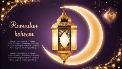 Islamic greetings ramadan kareem card design template background with beautiful lanterns and crescent