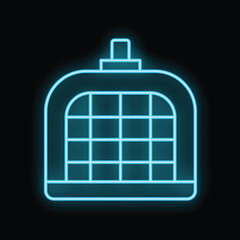 Obraz premium Glowing neon line pet carry case icon isolated on black background. Veterinary clinic concept. Vector