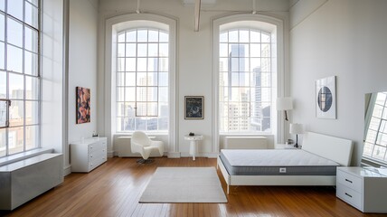 Fototapeta premium an open and airy minimalist loft with large windows.