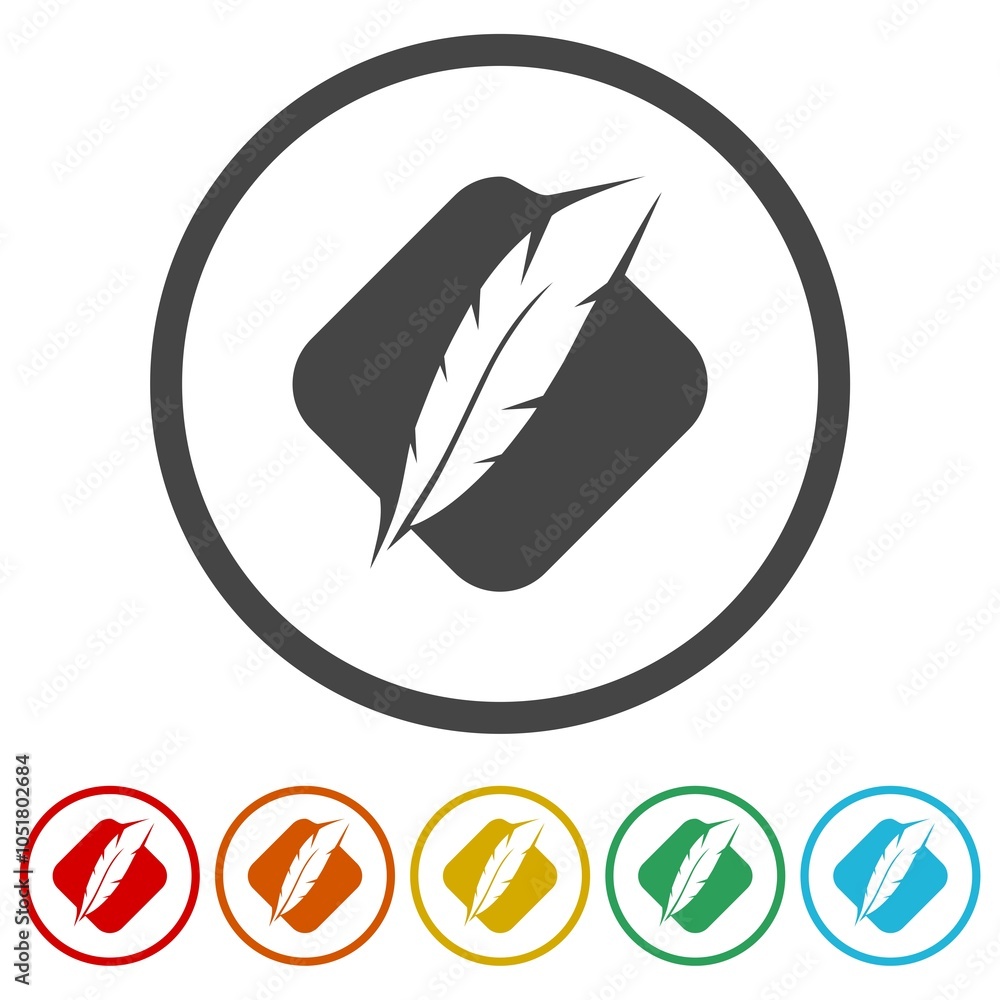 Poster feather icon in trendy design style. set icons in color circle buttons