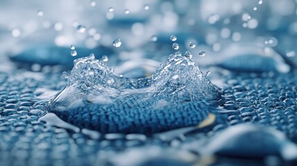 A high-definition view of advanced textile cleaning technology in action, with water droplets removing dirt at a microscopic level.