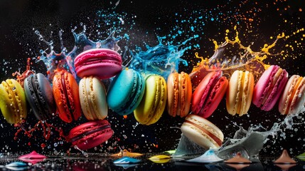 Fototapeta premium splash of colorful macarons, Generative AI,