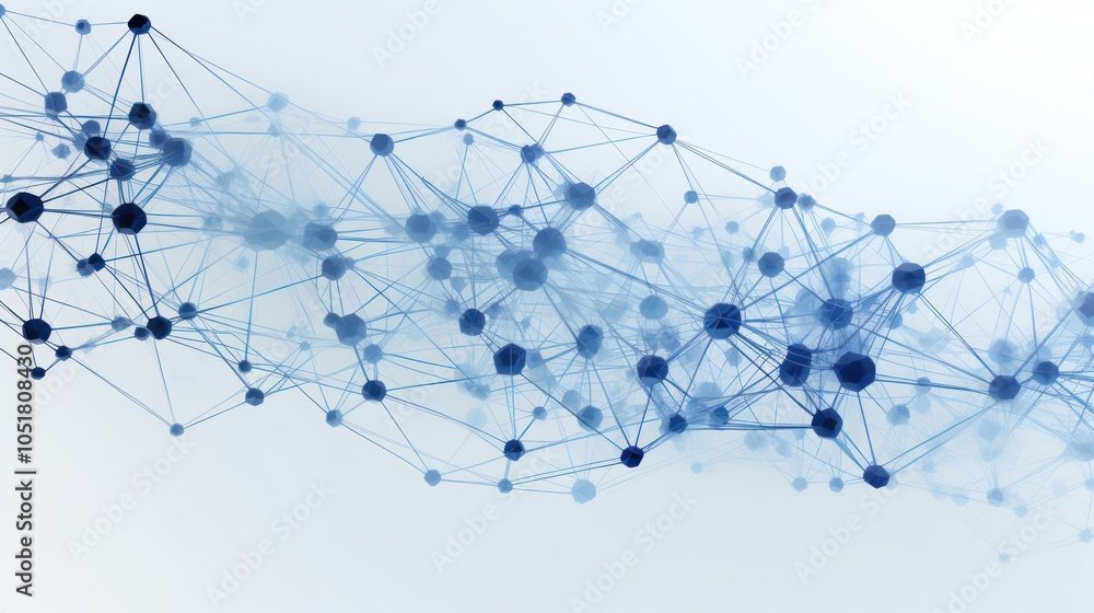 Poster a clean white background with an abstract web of blue lines and dots illustrating the concept of dig