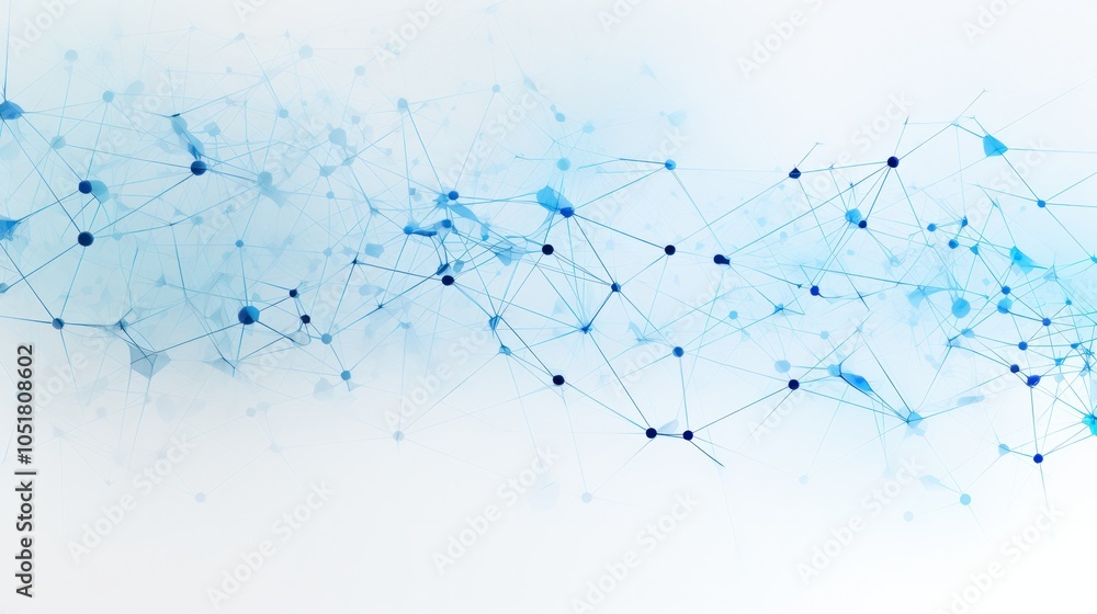 Poster a clean white background with an abstract web of blue lines and dots illustrating the concept of dig