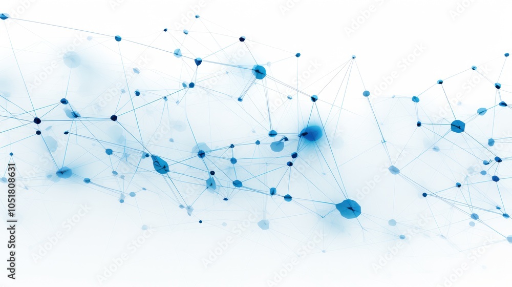Poster a clean white background with an abstract web of blue lines and dots illustrating the concept of dig