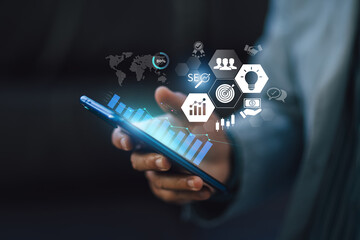 Business data analysis of digital growth marketing financial technology and economic for company SWOT marketing and strategy planning.