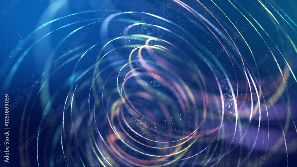 Poster a looping animation in 4k featuring abstract magical waves with glowing multicolored particles that 