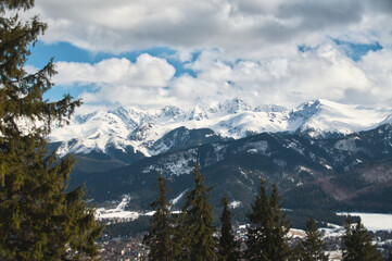 Snow-covered mountain peaks in the Tatra Mountains in Poland