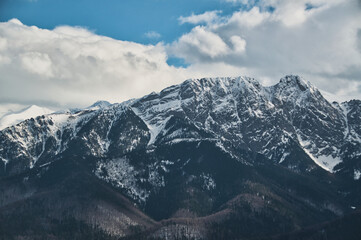 Snow-covered mountain peaks in the Tatra Mountains in Poland