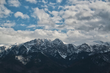 Snow-covered mountain peaks in the Tatra Mountains in Poland