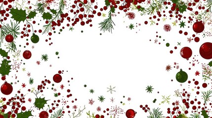 A minimal white background adorned with Christmas garlands, stars, and red berries, designed to frame the top border in a die-cut fashion, creating space for text in the center.