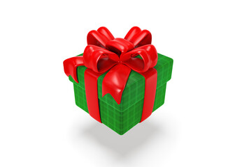 3d gift box closed with pastel ribbon bow isolated on a white background. 3d render flying modern holiday surprise box .