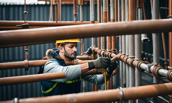 Worker fixing a pipe.
