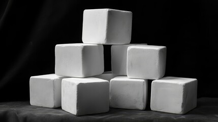 Cubes of ice stacked on a dark background, appealing for beverage presentations.