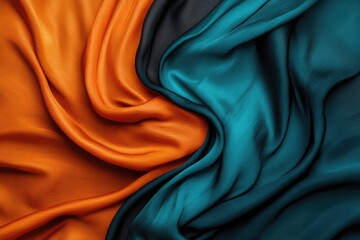 Fototapeta premium Abstract Draped Fabric in Teal, Orange, and Black