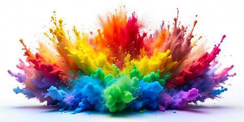 Explosion of pride rainbow paint, isolated on a transparent background, showcasing vibrant colors in a dynamic splash.