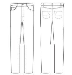 Men's Denim Long Pant fashion flat sketch Fashion pant jeans Illustration template.	